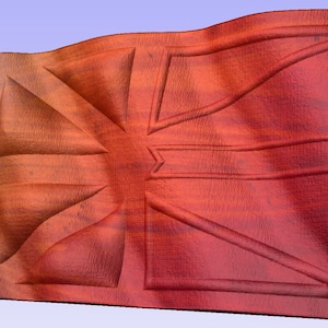 Puede incluir: Una bandera de madera roja, blanca y azul con una superficie texturizada. La bandera ondea al viento.