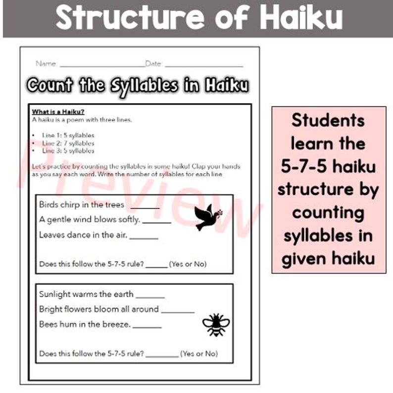 Simple Haiku Line Nature Haiku Poem Writing Pack for Younger Grades (poetry Unit) - Etsy