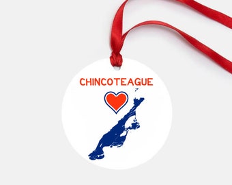 Chincoteague Island Ornament Personalized Gift Virginia Gloss Coated Aluminum