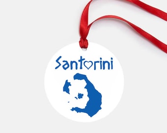 Santorini Ornament Personalized Gift Thira Greece Greek Islands Gloss Coated Aluminum