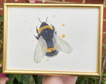 bumble bee watercolour original painting 7"x5" with frame