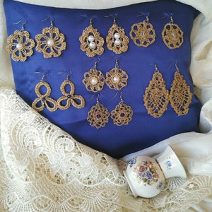 Handmade gold crochet earrings