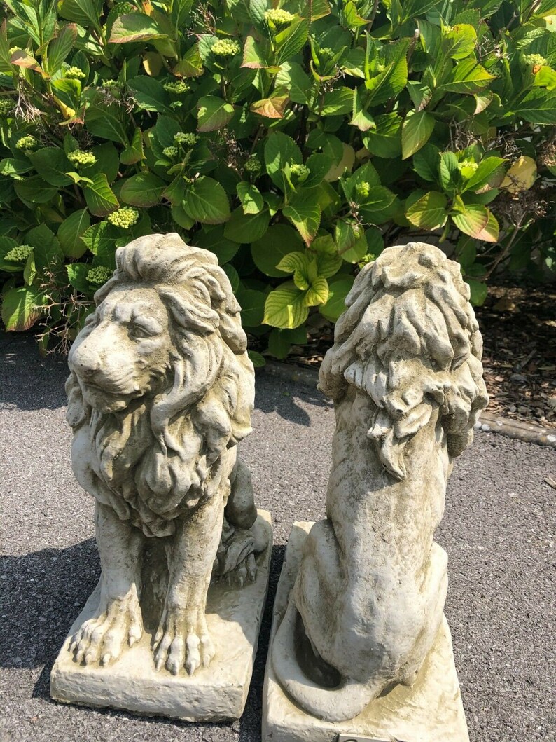 Pair of Lions Statues 2x Lions Reconstituted Stone Animal Etsy