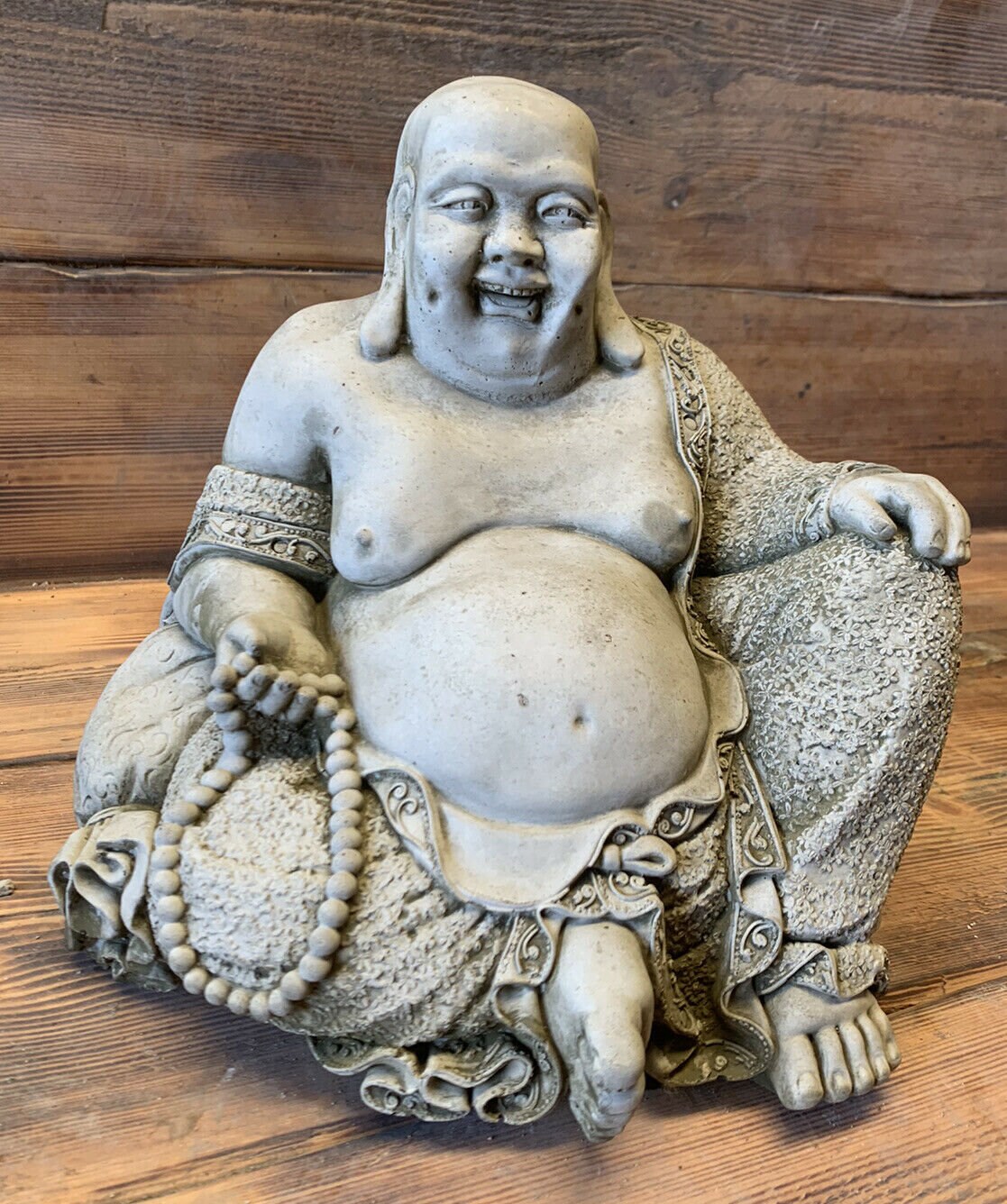 Large Laughing Buddha Statue Stone Garden Ornament Sitting Etsy