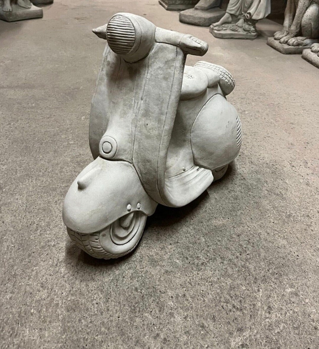 Stone Scooter Statue Moped Sculpture Cement Home Garden Vespa Ornament ...