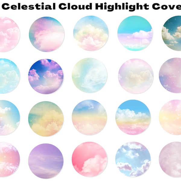 20 Cloud Instagram Highlight Covers, Celestial Sky, Colorful, Pastel, IG Cover Highlights, Etherial, Divine, Spiritual Highlights