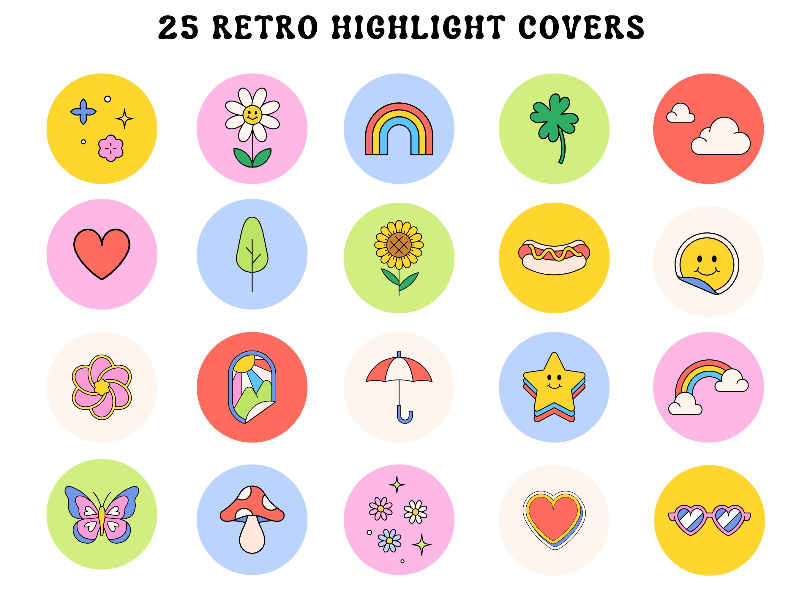 25 Cute Instagram Highlight Covers Groovy Retro Insta - Etsy