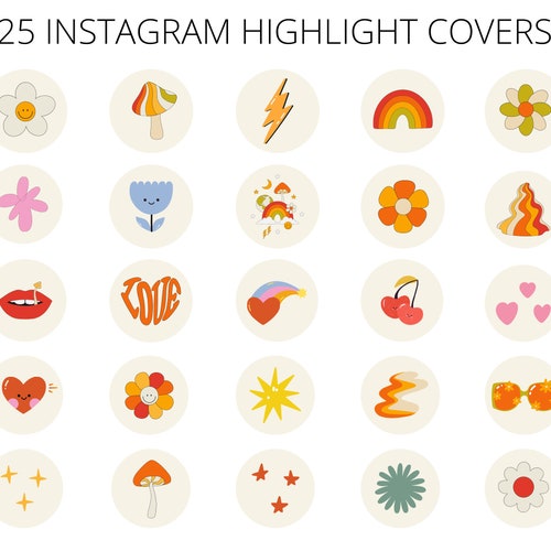 Retro Instagram Highlight Covers Colorful Instagram Covers | Etsy