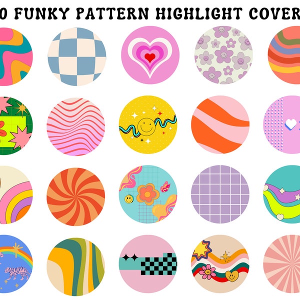 50 Funky Retro Insta Highlight Covers, Groovy 70s IG Story Highlights, Hippie Instagram Highlights, Pattern, Texture Colorful, Colorful