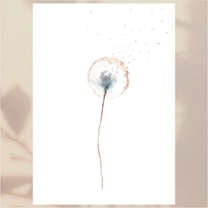 Pusteblume Aquarell Art Print: Druck eines handgemalten, von der Natur geïnspireerd Originalkunststücks, Pusteblume im Wind| LittleLuxLabel