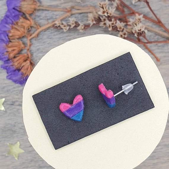 Bisexual Pride Flag Studs Handmade Round or Heart Shaped photo image