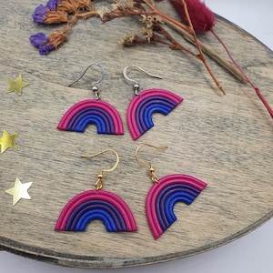 Bisexual Pride Rainbow Earrings: Handmade Dangling Earrings, Small Bisexual Flag Rainbow. Stainless Steel, Silver or Gold |LittleLuxLabel