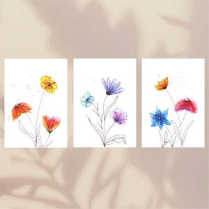 Aquarell Wildblumen Wandkunst: Druck von handgemalter, von der Natur inspirierter Wohnkultur, minimalistische Linie Kunst, Blüten |LittleLuxLabel