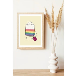 LGBT Tea Bag Pride Poster: Kunstdruck eines handgemalten Originals. Teebeutel gefüllt mit Regenbogen Pride Tea. LGBTQ |LittleLuxLabel