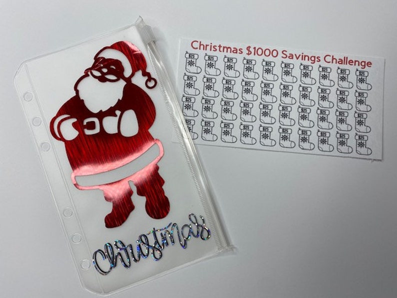 Christmas Savings Challenge Tracker and Santa A6 Zipper Envelope, Budget Binder, Cash Envelope Savings 