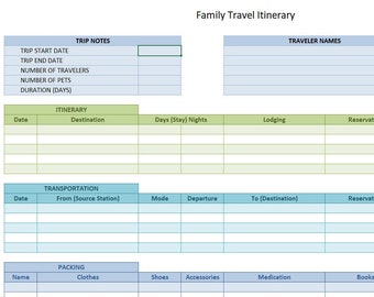 Plantilla de Excel de itinerario de viaje