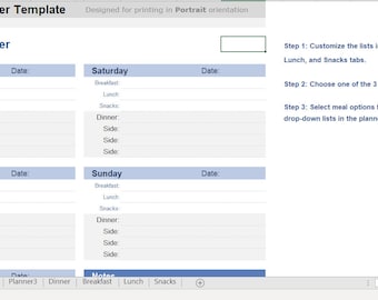 Weekly Meal Planner Excel Template