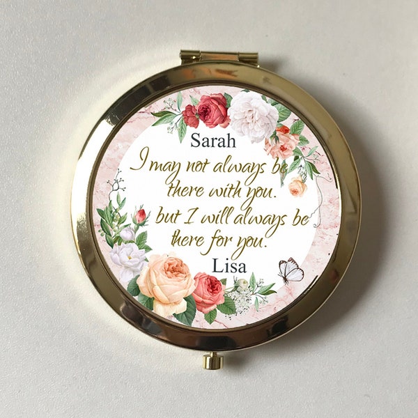 Personalised Compact Mirror with Friendship quote,Sentimental Gift,Positivity Keepsake, Pink Floral Butterfly,Rose Gold,Silver Makeup Mirror