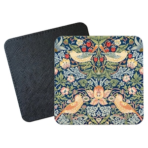 Sottobicchieri William Morris Strawberry Thief Birds, sottobicchieri Art Nouveau, regalo per la nuova casa, regalo di compleanno, set regalo per inaugurazione della casa, blu verde rosso