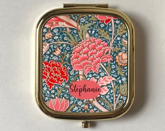 William Morris Pink Cray Espejo compacto personalizado, espejo de bolsillo de oro rosa, esposa de regalo de recuerdo, favores de boda, regalo de damas de honor, Art Nouveau