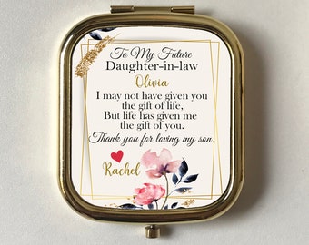 Personalised Future Daughter in law, Rectangle Rose Gold Silver Compact Mirror, Wedding Keepsake Bride,Gift Mother of the Groom,Floral Name