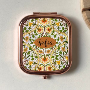 William Morris Personalisierter Taschenspiegel, Andenken Geschenk für Mama, Rosegold Schminkspiegel, Silber Brautjungfer Geschenke, Hochzeitsgeschenke