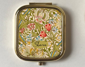 Goldene Lilie personalisierter kompakter Spiegel, William Morris Jugendstil Andenken Geschenk für Mama, Freund, Hochzeit Gefälligkeiten, Brautjungfer Geschenke, Braut