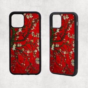 Van Gogh Red Almond Blossom Art iPhone Rubber Case 16,15,14,13,12 Mini,11 Pro max, SE 2020,7/8 plus, XR Soft TPU Case Botanical Floral cover