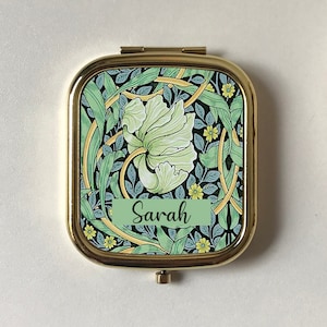 Pimpernel Personalised Compact Mirror,William Morris Pocket Mirror,wedding Keepsake,Rose Gold & Silver Bridesmaids Gifts,Green Yellow Floral