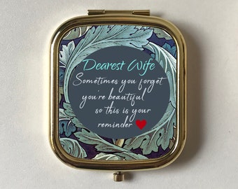 Kompakter Spiegel Akanthus, William Morris Andenken Geschenk für Frau, Sie sind schön, Zitat für Frau, Schminkspiegel, Token Of Love Jahrestag