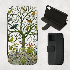 Charles Voysey-Birds of many climas Capa carteira para iPhone 16,15,14,13 Pro,12 Mini,11Pro Max,SE 2022,7/8 plus,XR,S21 Ultra,S20,Note,Tree,Vintage