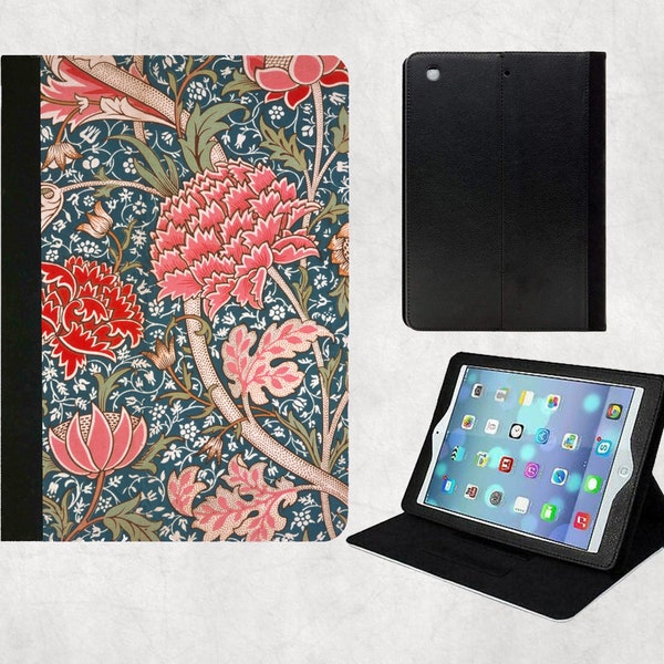 William Morris Cray iPad Folio Case-Pink & Grey Floral Air 5 2022,Air 4,9.7 2018 6th gen,2017 5th gen,Pro11, Mini 4/5 Art Nouveau Flip Case