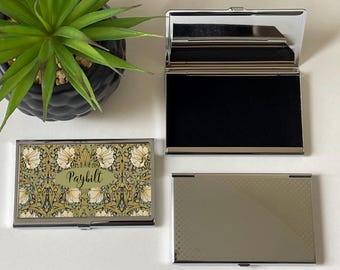 Personalised Olive Pimpernel Business Card Holder – William Morris Art Credit Card Case–Corporate Gift