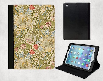 William Morris Golden Lily Green Leaves Pink Floral iPad Folio Case Air 5 2022,9.7 2018 6e génération, 2017 5e génération, Pro11, Mini 5