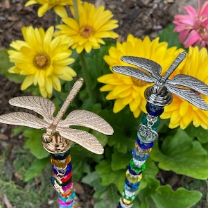 QUICK SHIP Beautiful 19-20” Dragonfly Stake, your choice of Silver or Gold. Perfect  Memory/Memorial Marker, Garden or Plant Decoration
