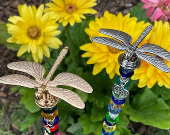 Beaded garden Dragonfly Stake, Silver or Gold, Memory/Memorial Marker, or Jewelry for your plants