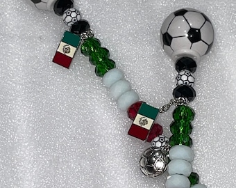 CUSTOM 19” Beaded glass SOCCER garden stake for indoors or outdoors, professional/school/youth, example Futbol de Mexico