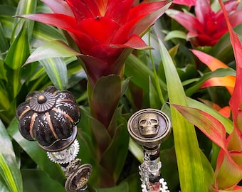 Steampunk Houseplant and Garden Decor, Beaded Steampunk Stake