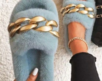 fuzzy nike slippers