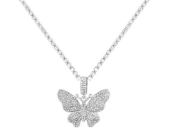 Silver Butterfly Diamond Tennis Chain 