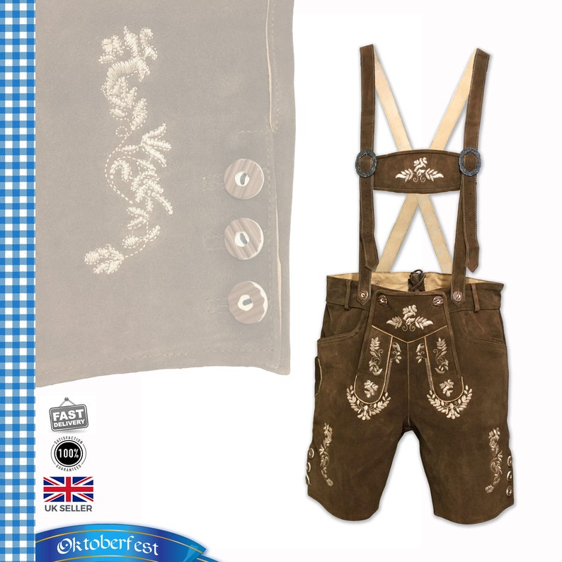 Mens Oktoberfest Embroidery Lederhosen Octoberfest Bavarian German Beer Costume