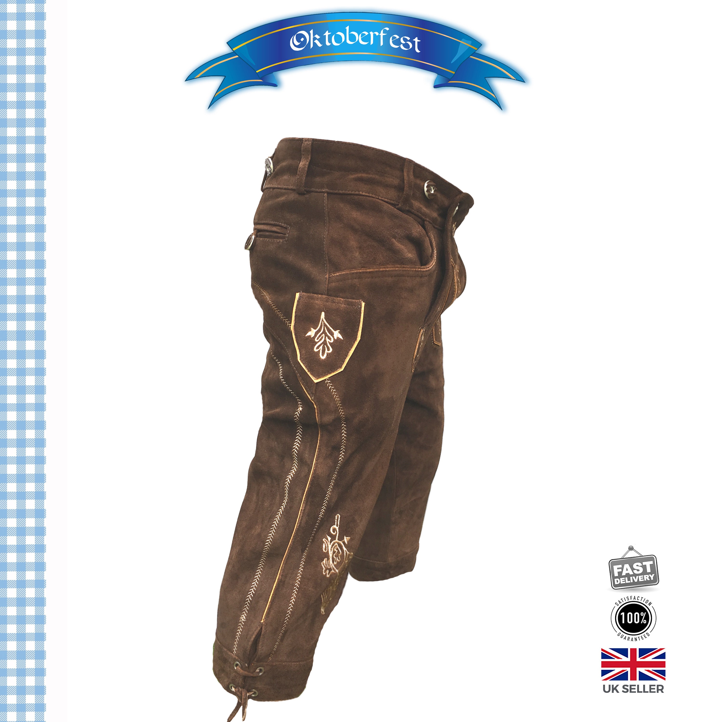 thumbnail image 2 of Gentry Choice Authentic Bavarian Suede Lederhosen - Oktoberfest Costume German Outfit Red Brown Leather 2 of 4