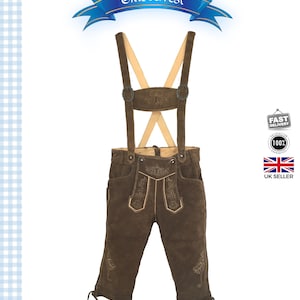 Men’s Genuine Leather Lederhosen – Traditional Bavarian Oktoberfest Costume with Embroidery & Suspenders