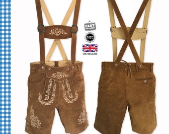 Lederhosen German Oktoberfest Bavarian Vintage Traditional Knee Length Lederhose Leather Trachten Halloween Custome Stag Party[RS56]