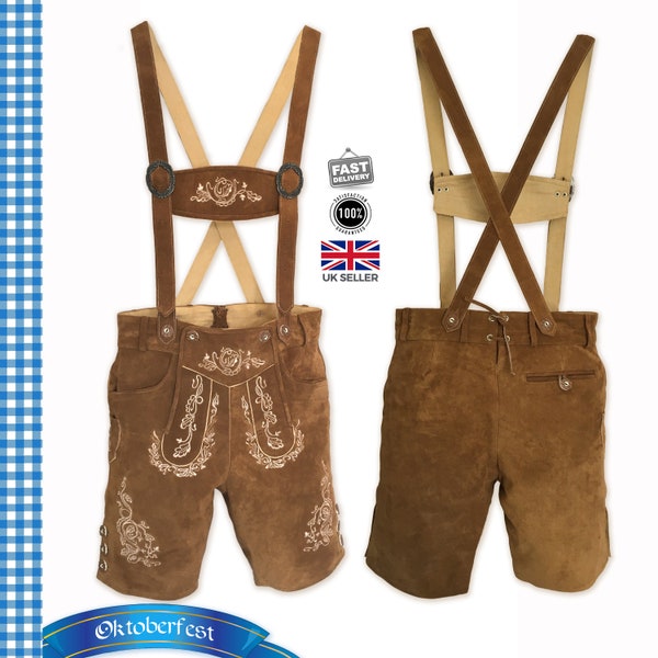 Lederhosen German Oktoberfest Bavarian Vintage Traditional Knee Length Lederhose Leather Trachten Halloween Custome Stag Party[RS56]