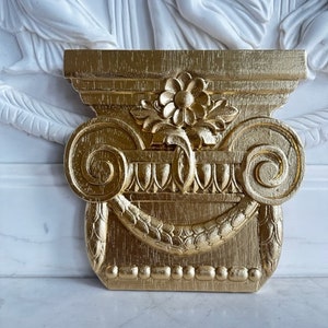 Gold Wood Carved Capital Decal  Onlay Applique Home Furniture Wall Cabinet Door