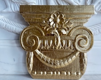 Gold Wood Carved Capital Decal  Onlay Applique Home Furniture Wall Cabinet Door