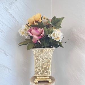 Pink Rose Peony Arrangement Gold vase, Artificial Faux Table Centerpiece, Silk Flowers Arrangement with Hydrangea/ Mantel Centerpiece