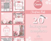Pink Christmas instagram templates, Canva holiday template