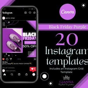Black Friday Purple Instagram Canva Templates - Grid Template